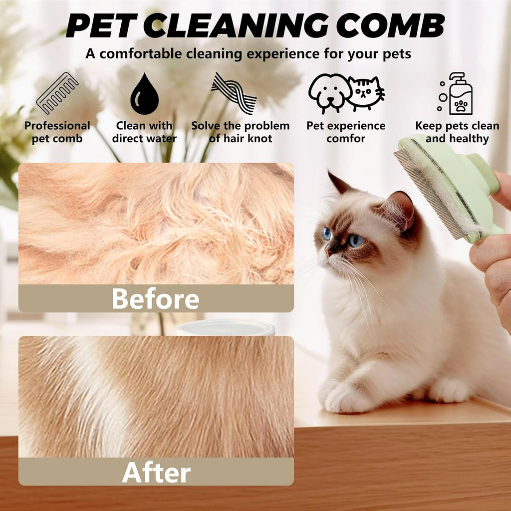 Scrutheorix self cleaning flea comb being used on a long-haired dog coat