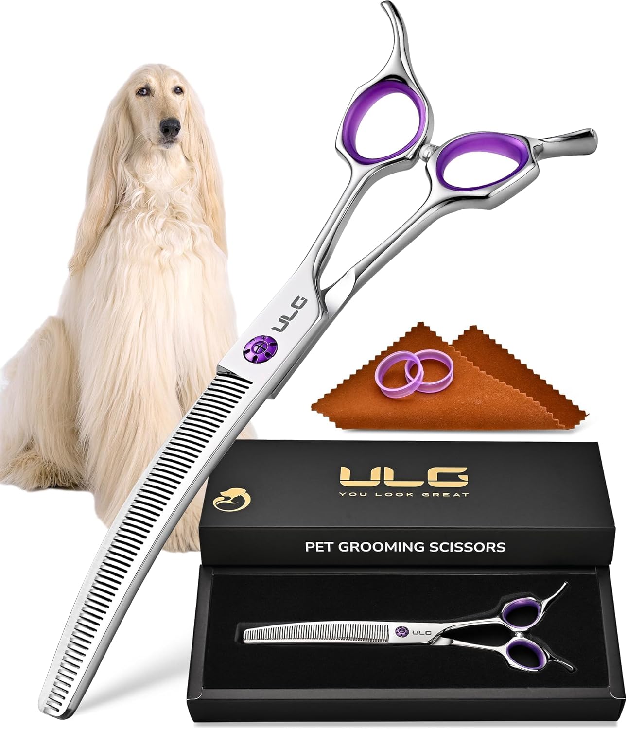 ULG 30 degrees Curved Dog Grooming Scissors 440C Stainless Steel, 7.5" Professional Pet Grooming Shears with Reversible Butterfly Handles, Dog Scissors for Grooming Face, Eyes, Paws & Body - Image 9