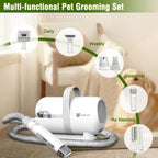 SISIGAD pet grooming vacuum displaying all seven included attachment tools