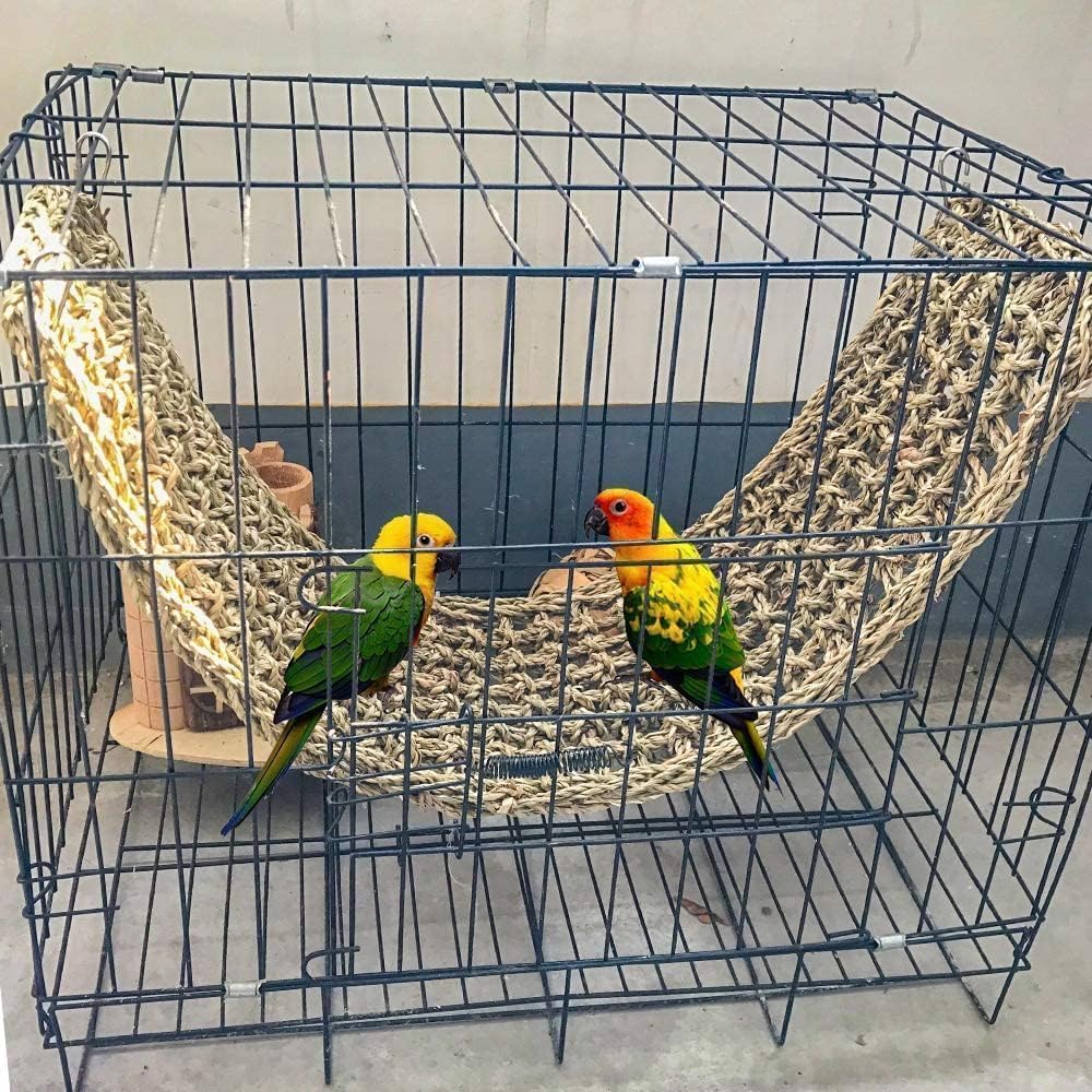 Bird Seagrass Mat 30 x 7 Inch Parrot Natural Seagrass Woven Net Hammock Parakeet Climbing Rope Ladder Mat Chew Toys Cage Accessories for Pigeon Macaw Cockatiel Conure Cockatoo Rat Bearded Dragon - Image 5