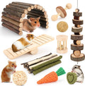 YIXUND hamster chew toys set front view with natural wooden accessories