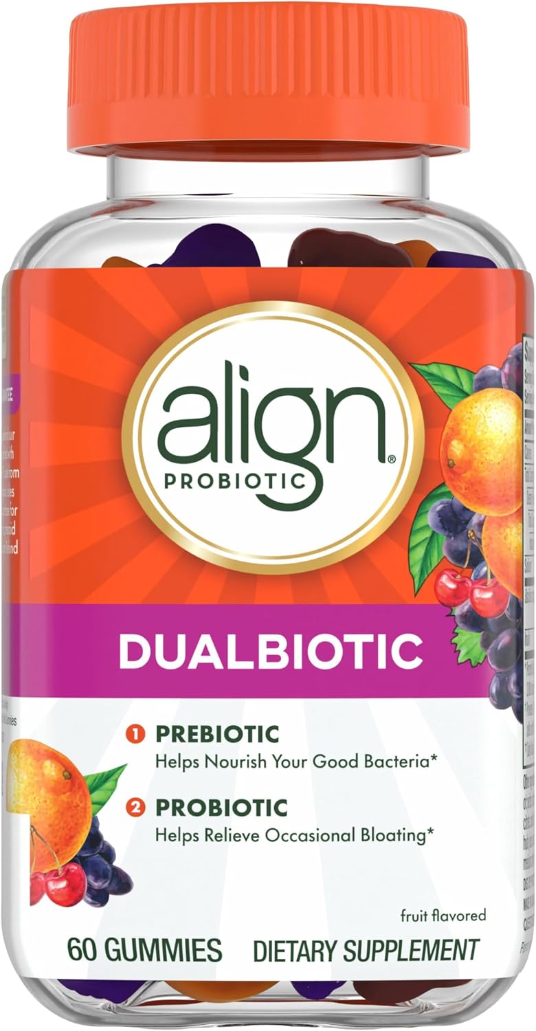 Align Dualbiotic, Prebiotics and Probiotics for Women and Men, Probiotics for Digestive Health, Prebiotics Help Nourish Good Bacteria, Natural Fruit Flavors, 60 Probiotic Gummies - Image 7