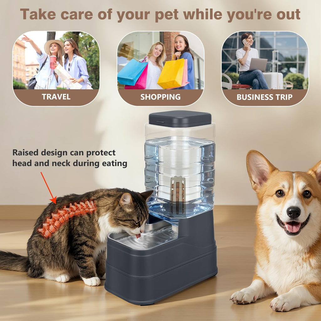 Hygienic stainless steel dog bowl filled automatically by gravity feed