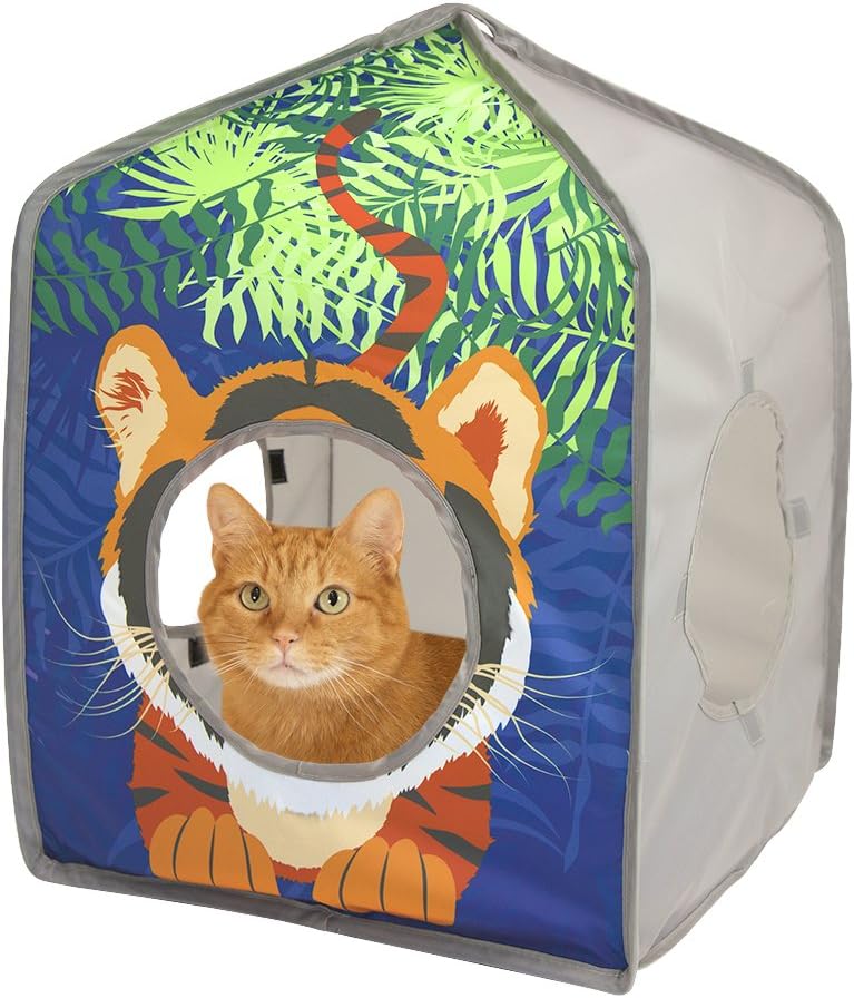 Kitty City interactive pet activity cube demonstrating the flexible steel frame