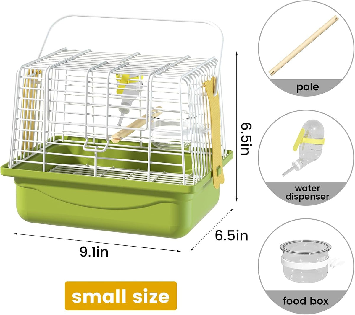 Small Bird Cage,Parakeet Travel Carrier with Handle,Perch,Feeder,Waterer - Image 2