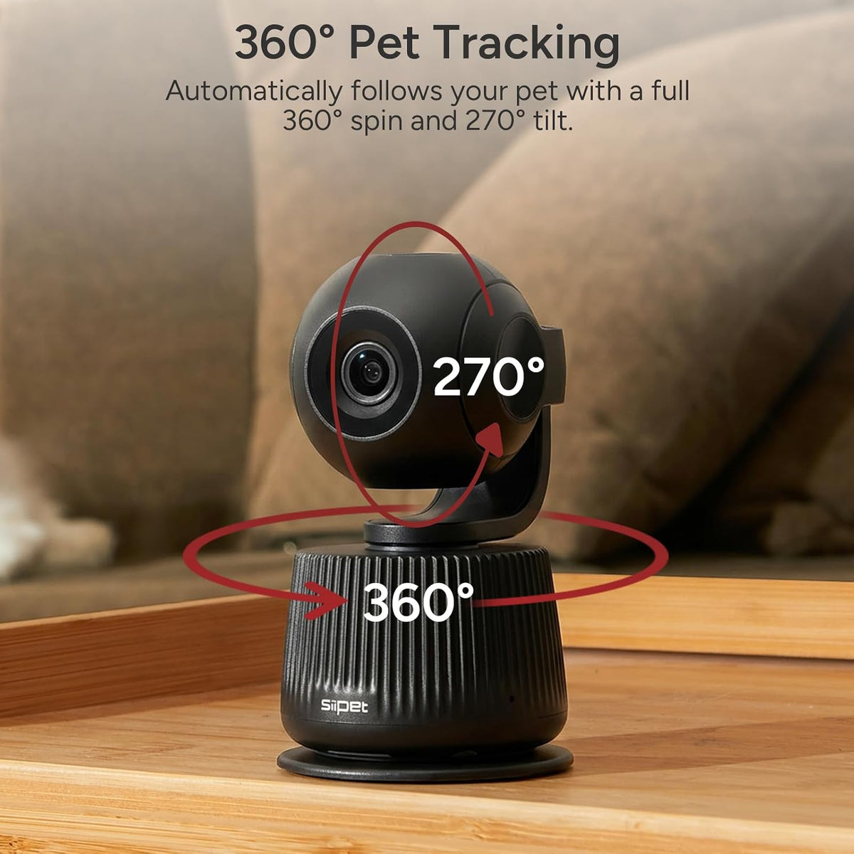 SiiPet pet camera tracking a dog in a living room