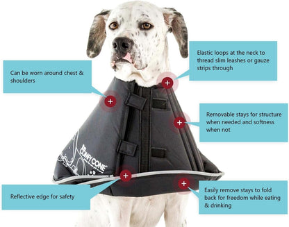 Water resistant nylon pet recovery collar with hook and loop closure strips