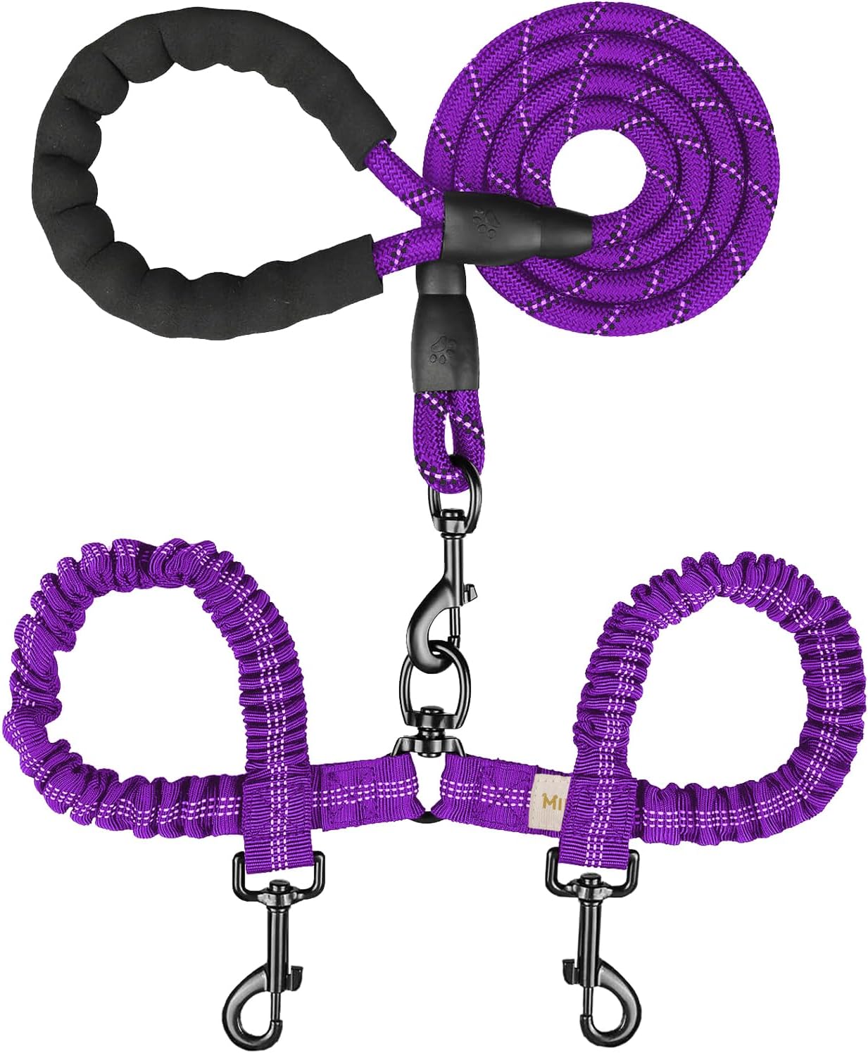MingXpets Double Dog Leash, Dual Dog Leash, 360 degrees Swivel Tangle Free Bungee Walking Training for Large Medium Dogs, Shock Absorbing Bungee Reflective for Two Dogs, 18~120 lbs, Black - Image 14