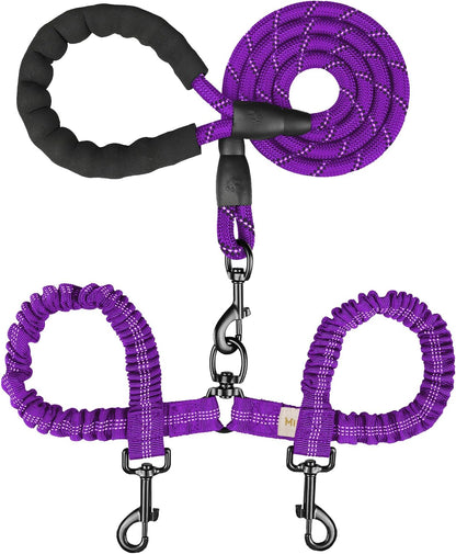 MingXpets Double Dog Leash, Dual Dog Leash, 360 degrees Swivel Tangle Free Bungee Walking Training for Large Medium Dogs, Shock Absorbing Bungee Reflective for Two Dogs, 18~120 lbs, Black - Image 14