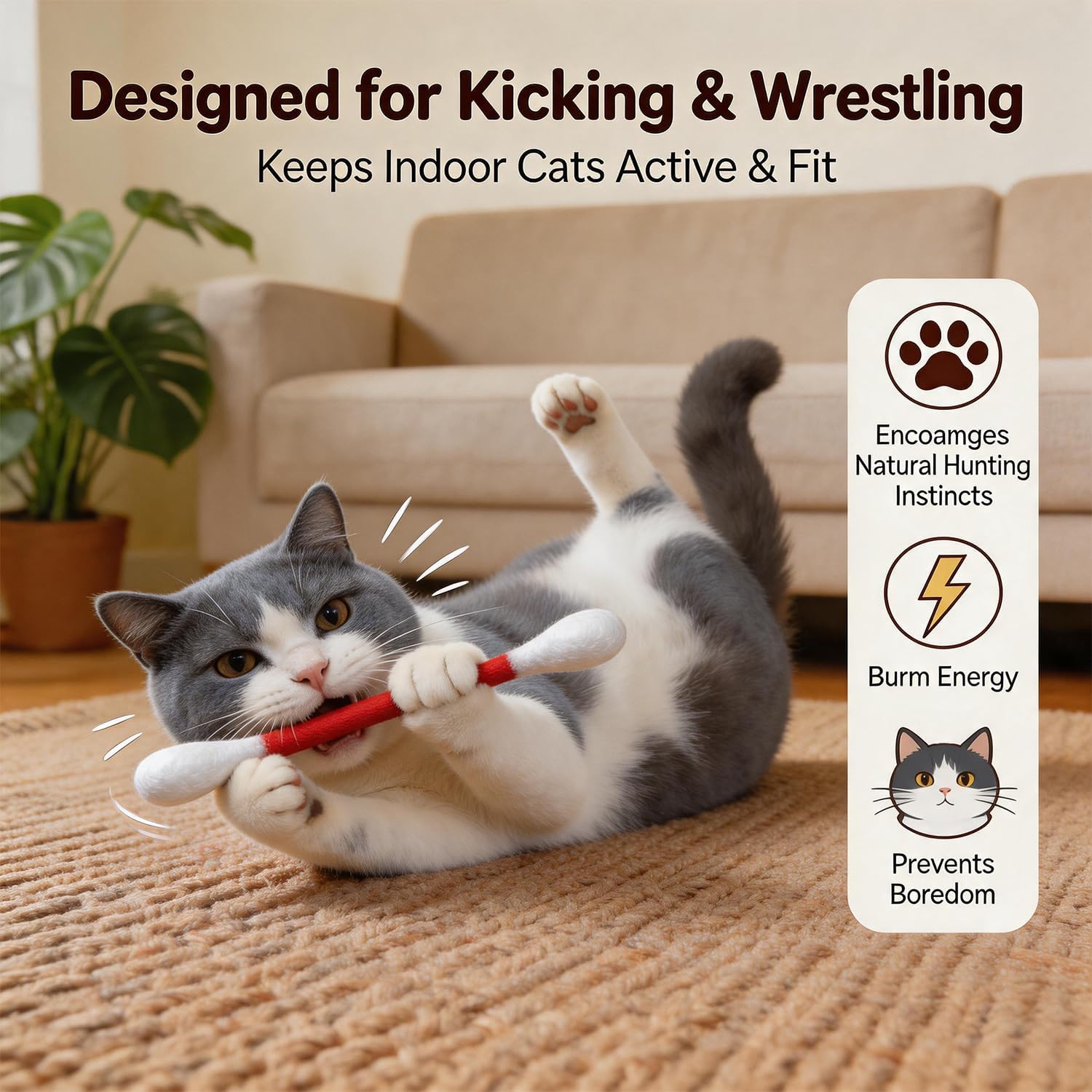 Interactive kitty kicker toys with catnip