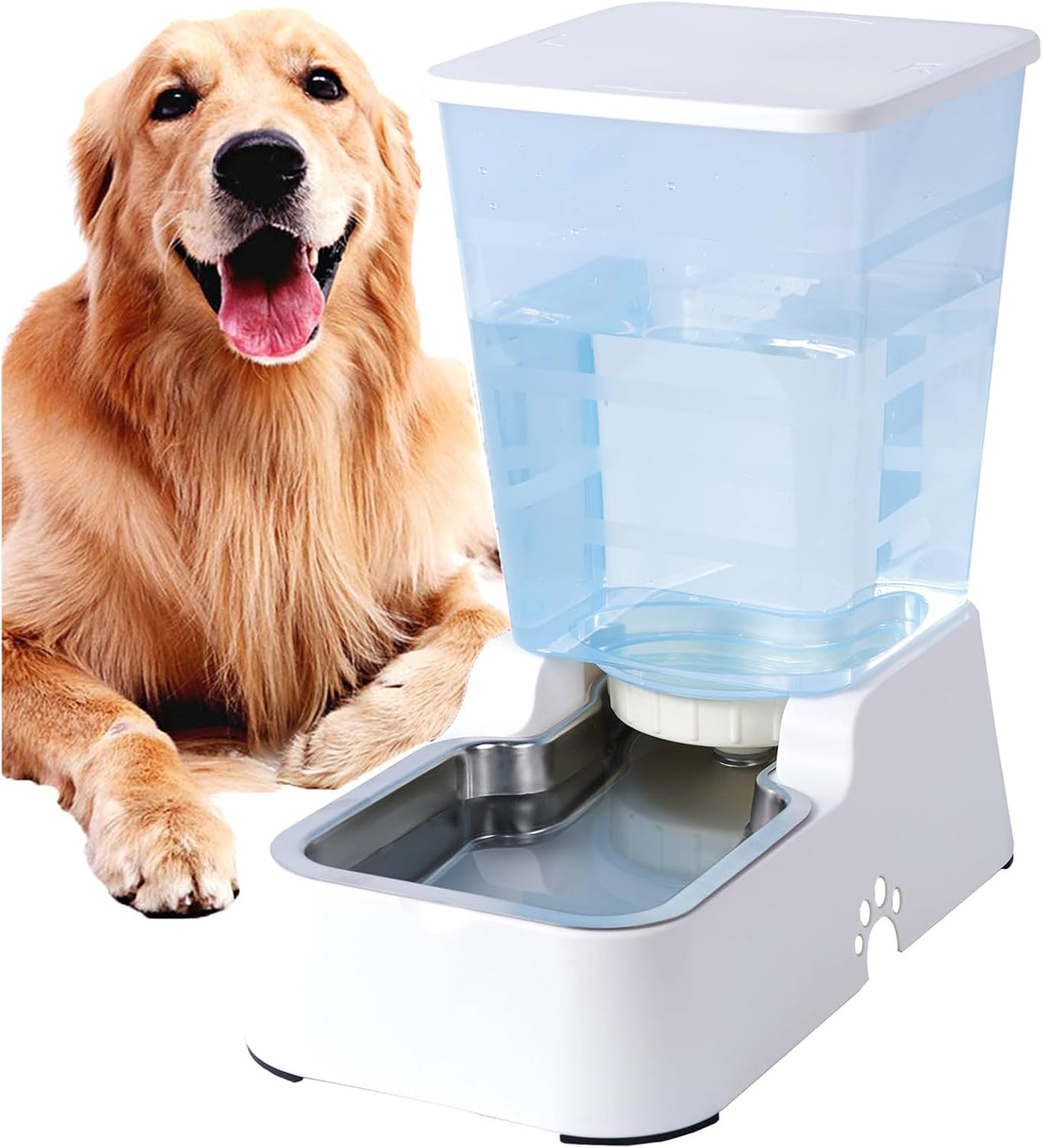 Meikuler black automatic pet waterer showing water level view through the transparent bucket