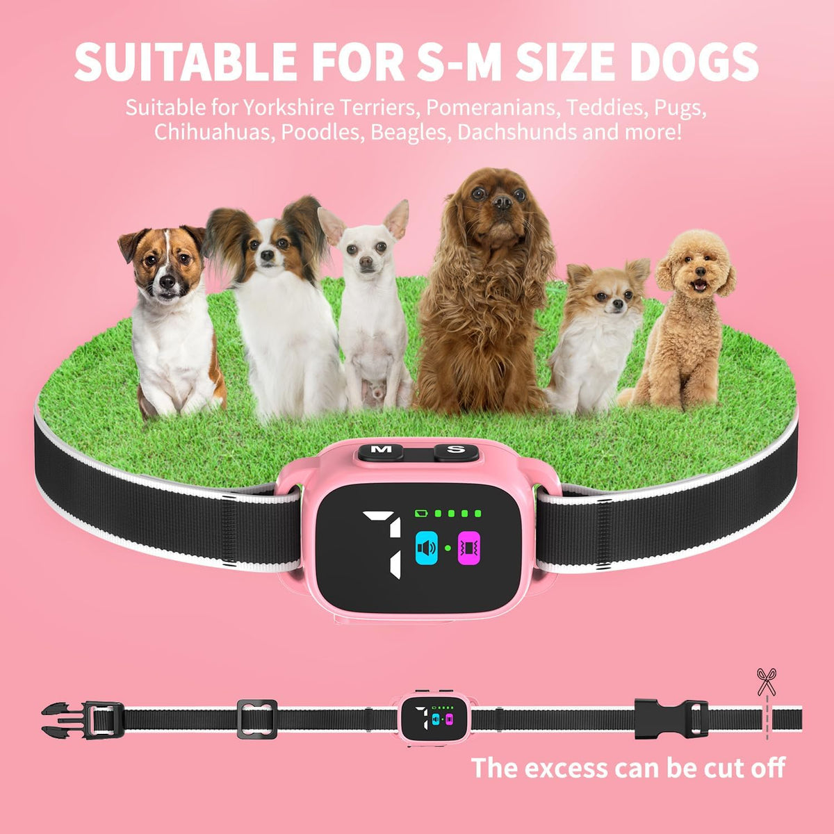 Ricivi pink bark collar packaging and included accessories