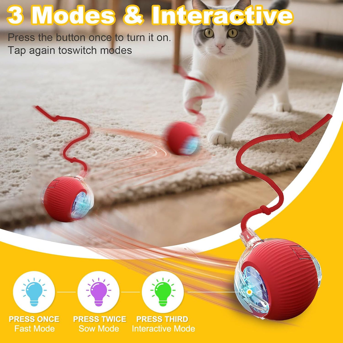 Petayouj automatic moving chase toy red and green variants showing food-grade silicone shell.
