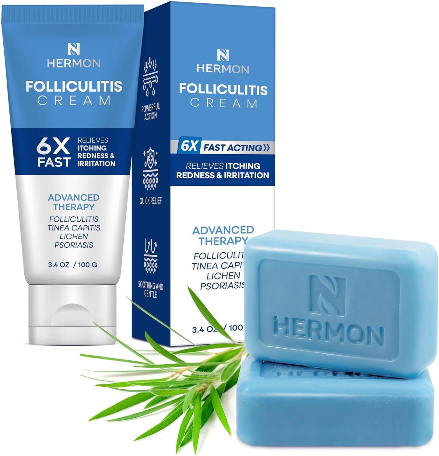 Hermon Folliculitis Treatment Cream and Antifungal Soap set front view for skin irritation relief