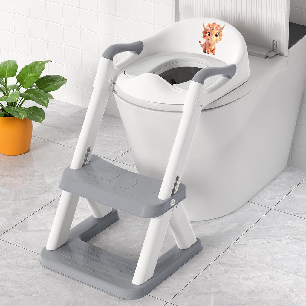 SKYROKU 8868 potty training seat grey front view showing step stool ladder