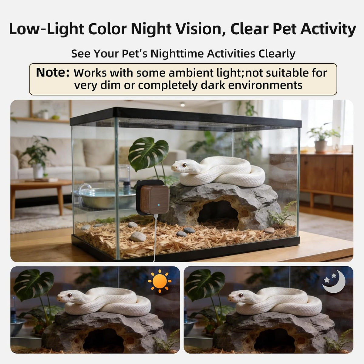 Close-up of the anti-glare lens on the SV3C terrarium camera