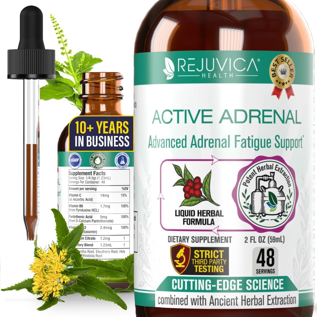 Rejuvica Health Active Adrenal Advanced Tincture front view bottle for natural stress relief
