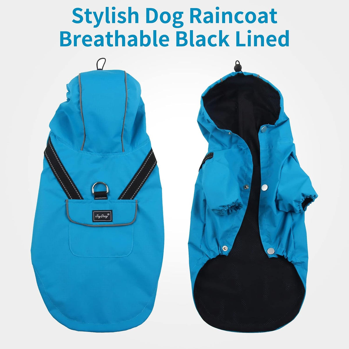Waterproof dog rain coat with reflective safety strap