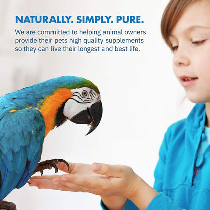 Close up of the dairy free avian probiotics jar for pet birds