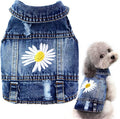 Pawstrip dog denim jacket front view featuring classic lapel collar and metal snap buttons for small pet styling.