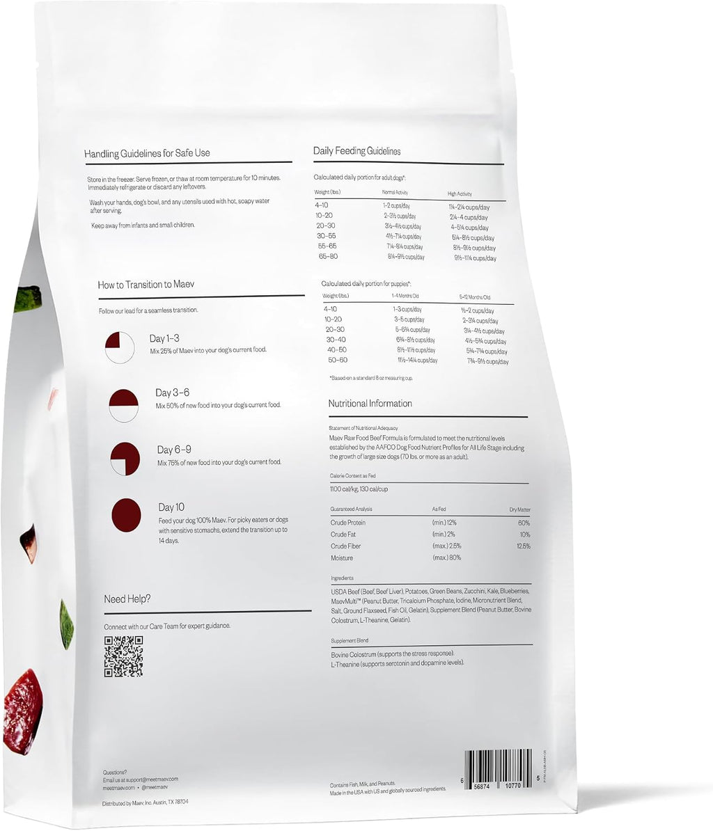 Close up of Maev raw beef dog food ingredients and texture