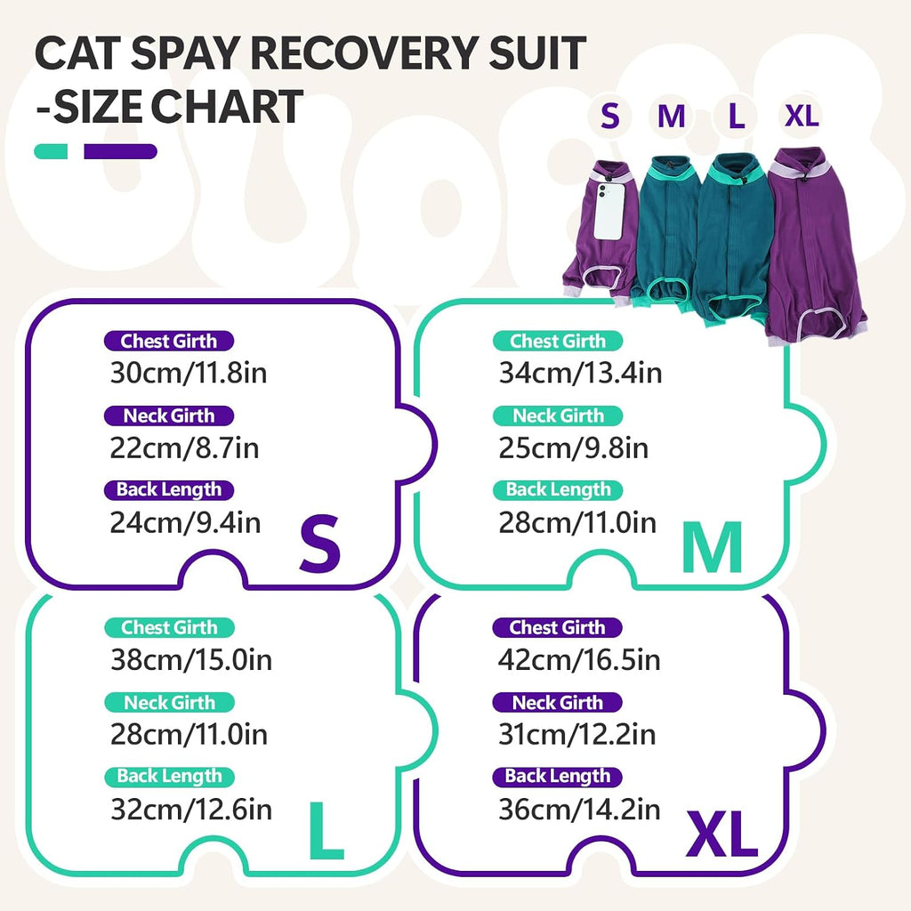 Rear view of cat recovery suit showing litter box access