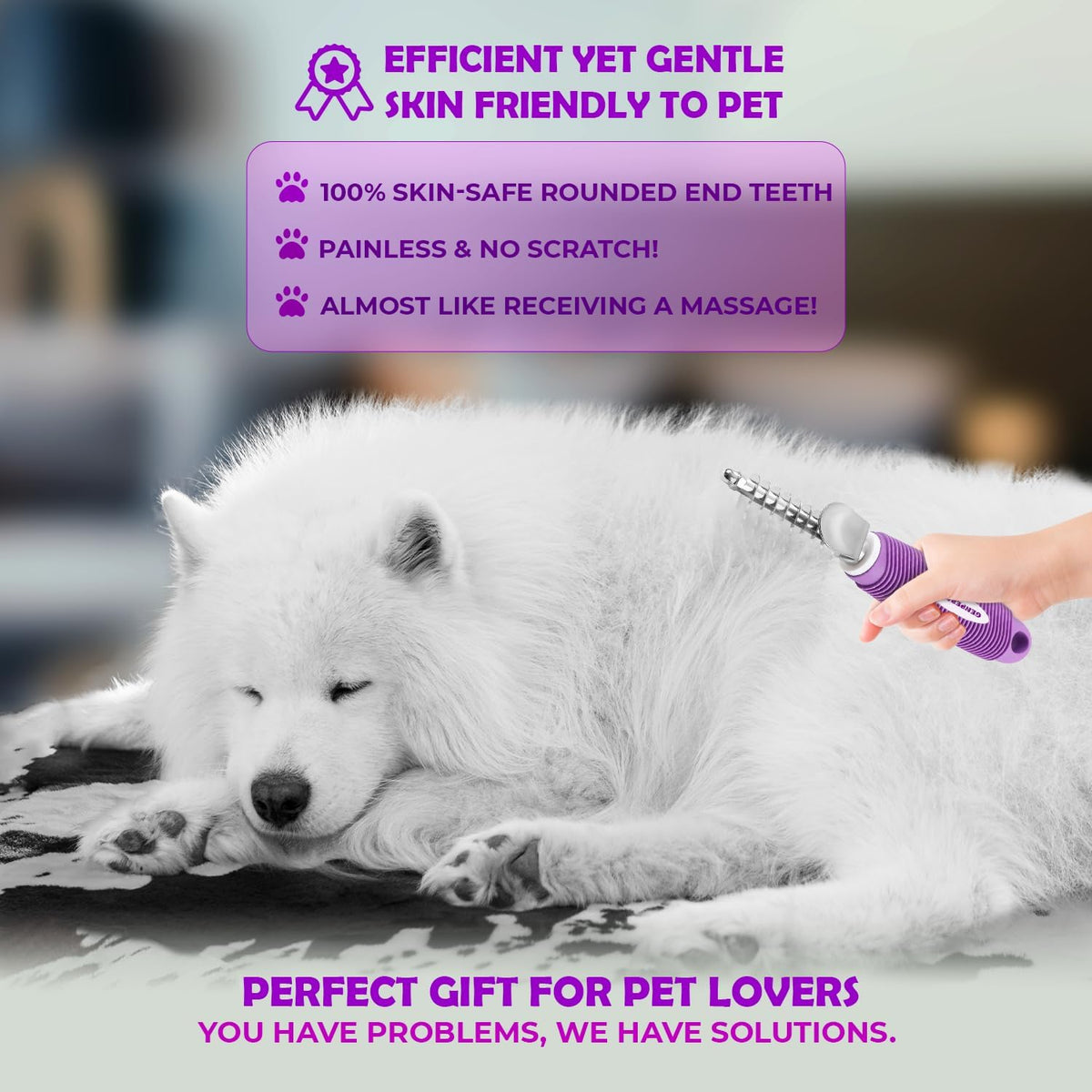 Professional pet deshedding brush tool for stubborn mats