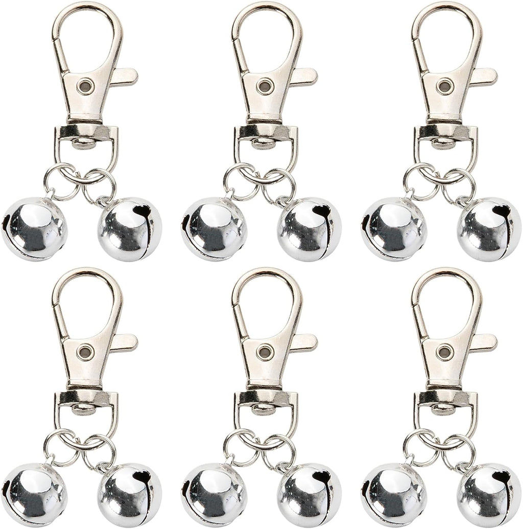 Giococo 6 Piece Dog Collar Bells front view showing silver tracking charms with heavy duty snaps.
