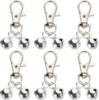 Giococo 6 Piece Dog Collar Bells front view showing silver tracking charms with heavy duty snaps.