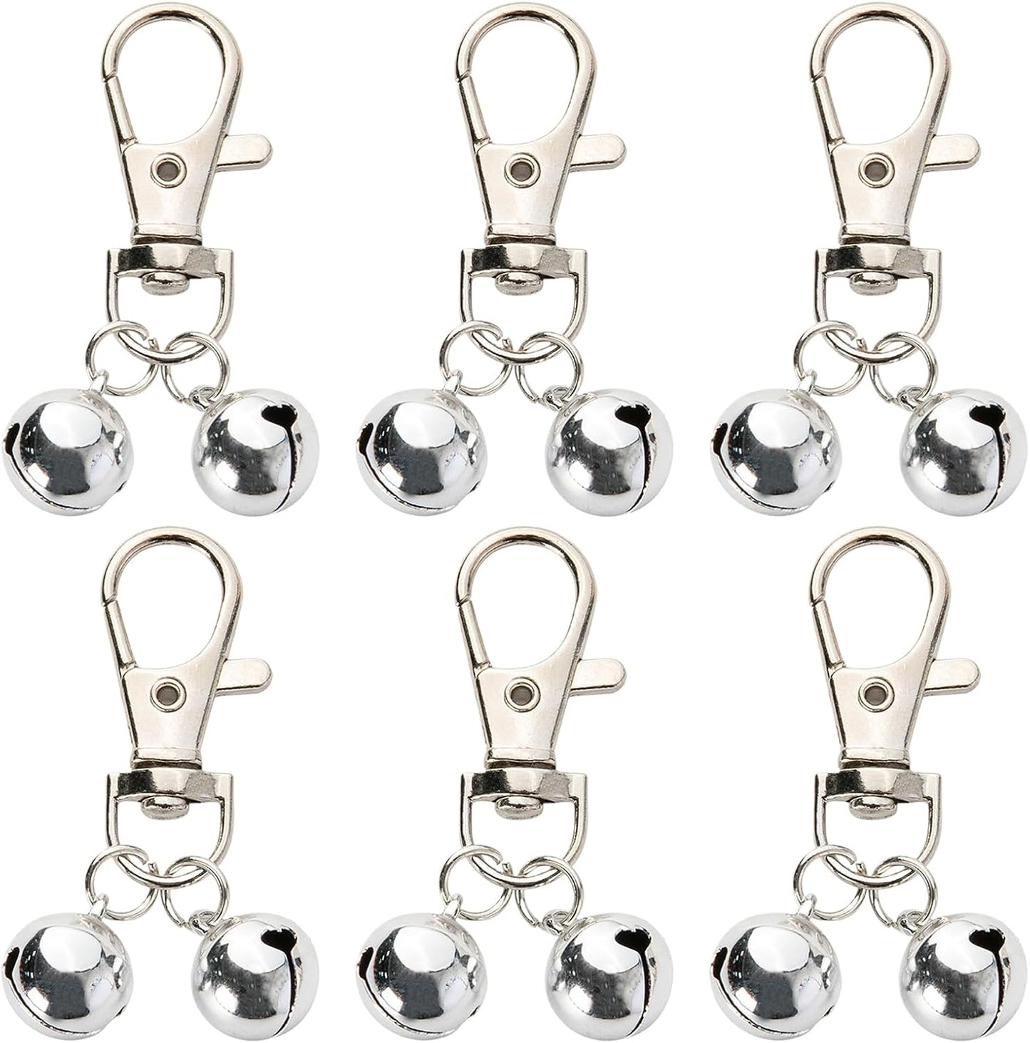 Giococo 6 Piece Dog Collar Bells front view showing silver tracking charms with heavy duty snaps.
