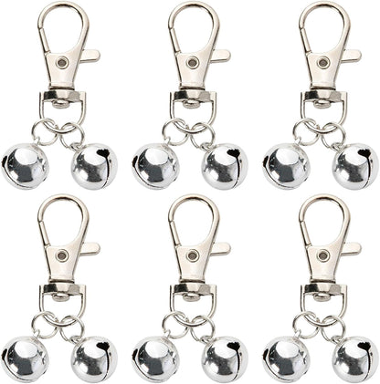 Giococo 6 Piece Dog Collar Bells front view showing silver tracking charms with heavy duty snaps.