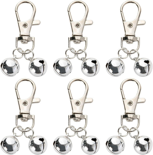 Giococo 6 Piece Dog Collar Bells front view showing silver tracking charms with heavy duty snaps.