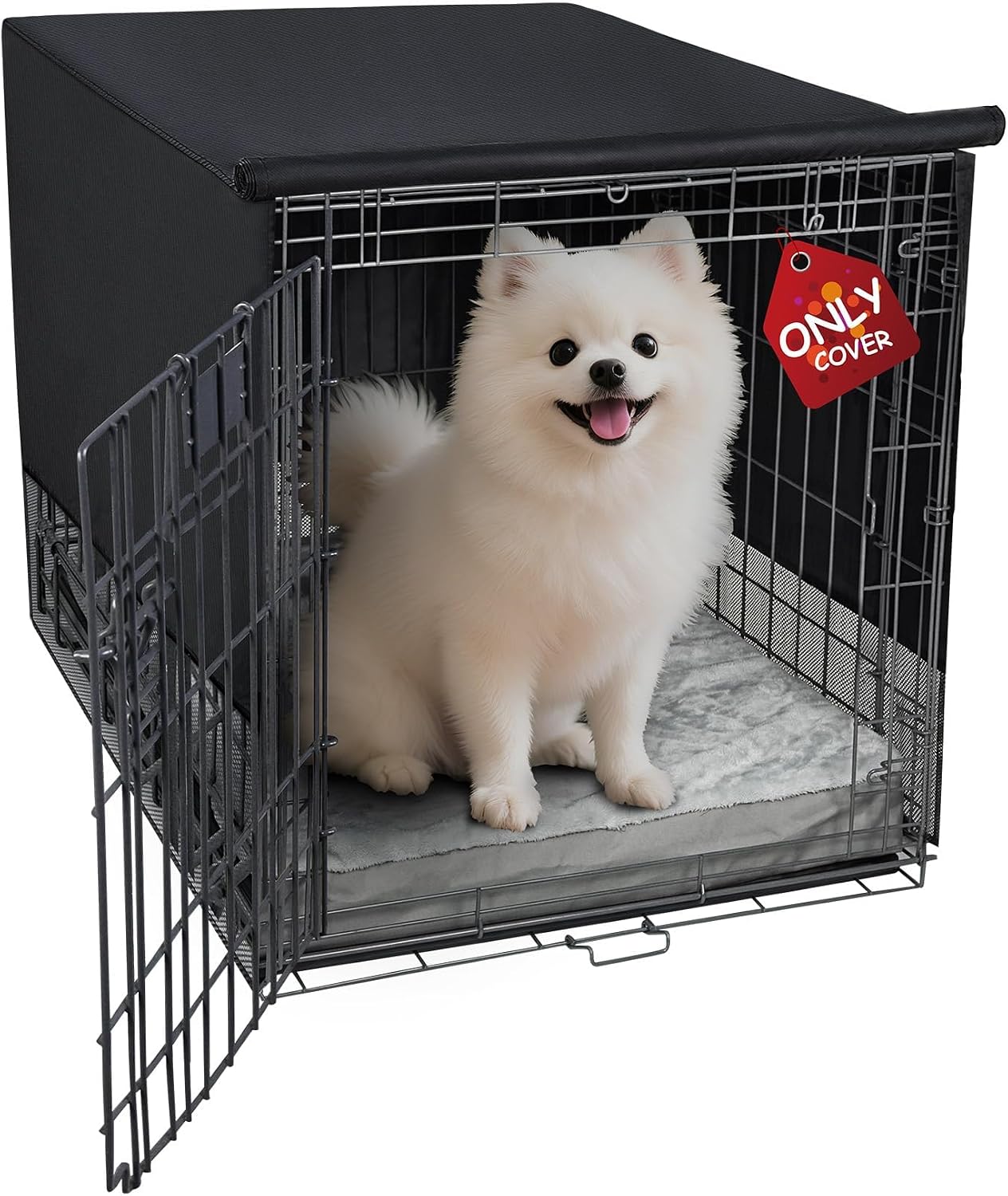 Explore Land breathable dog crate cover front view on wire kennel