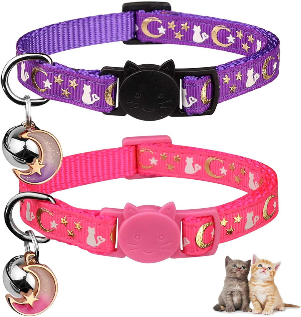 Baeuppit 2PCS Breakaway Cat Collars with Bell Cute Kitty Glow in The Dark Adjustable Kitten Collars(Grey&Black) - Image 15