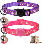 Baeuppit 2PCS Breakaway Cat Collars with Bell Cute Kitty Glow in The Dark Adjustable Kitten Collars(Grey&Black) - Image 15