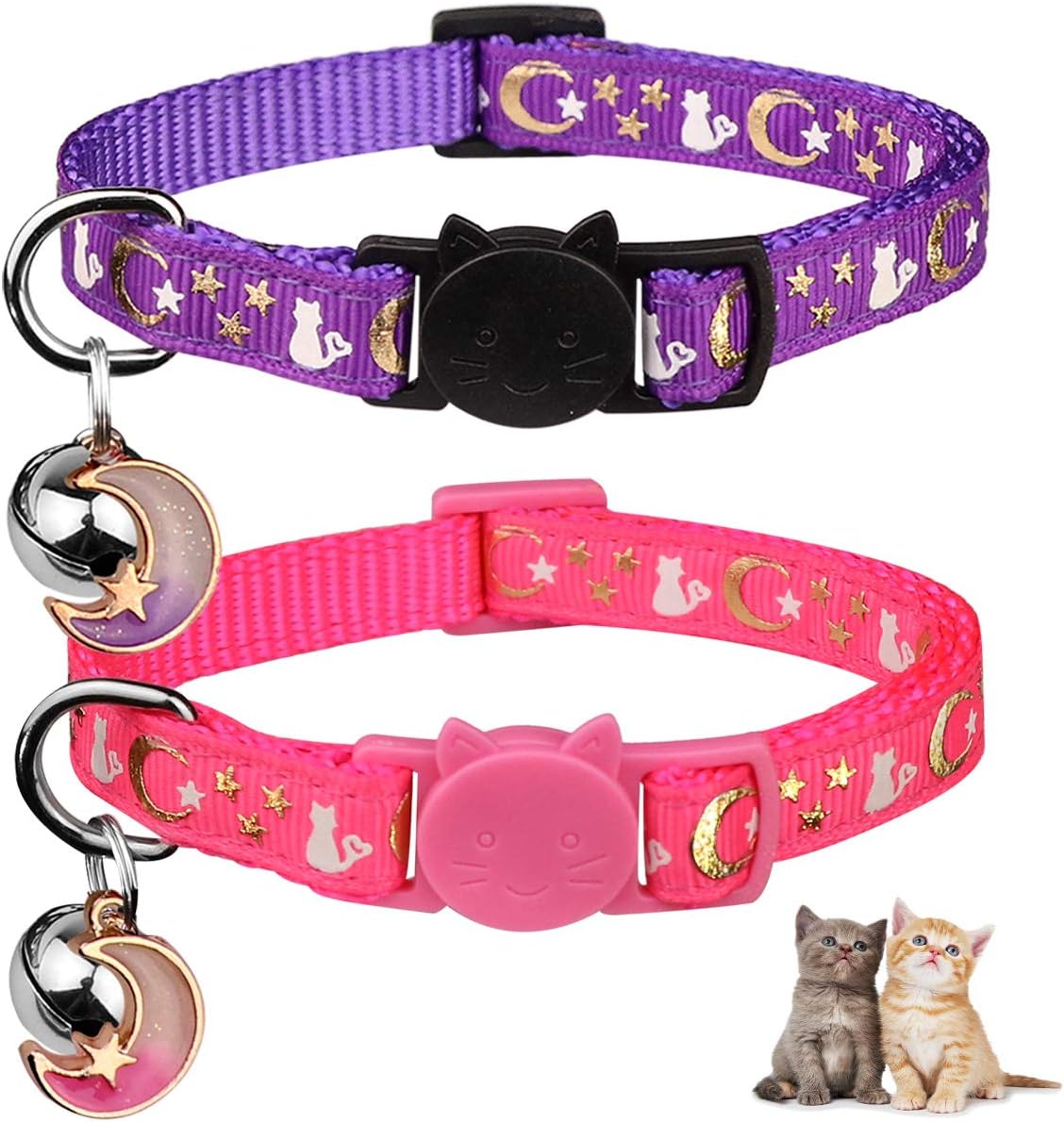 Baeuppit 2PCS Breakaway Cat Collars with Bell Cute Kitty Glow in The Dark Adjustable Kitten Collars(Grey&Black) - Image 15