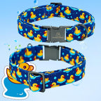 Close up of cotton fabric and ducky print on Lionheart Glory collar