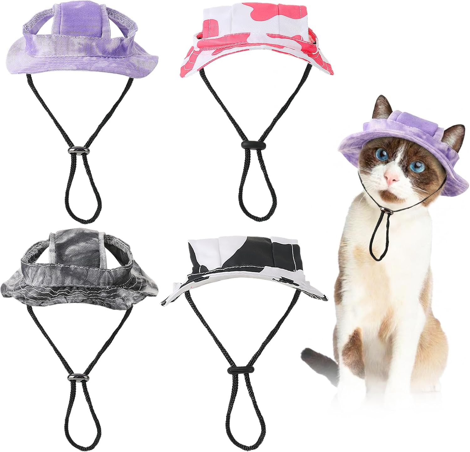 Zhamate 4 piece cat sun hat set showing assorted colors.