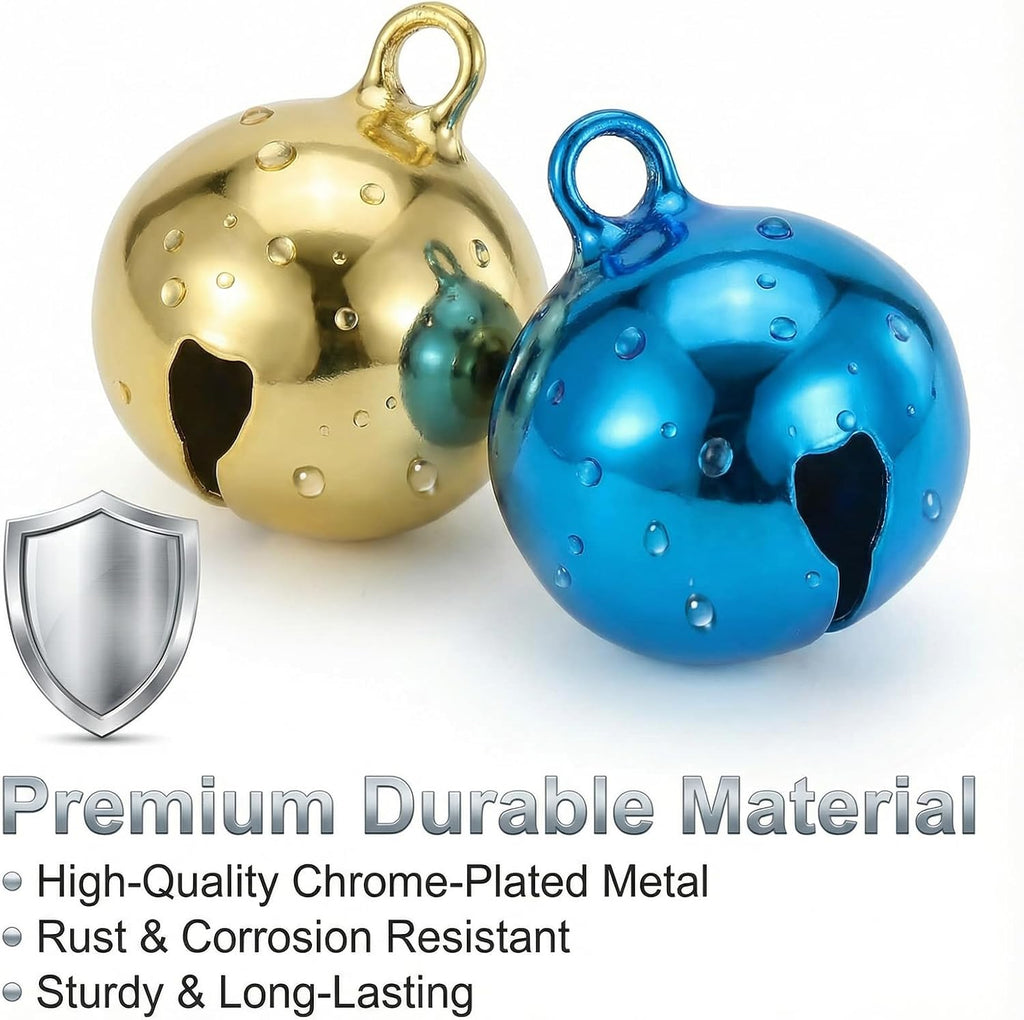 Lightweight metal animal collar bells designed for safe indoor tracking of cats and small dogs.