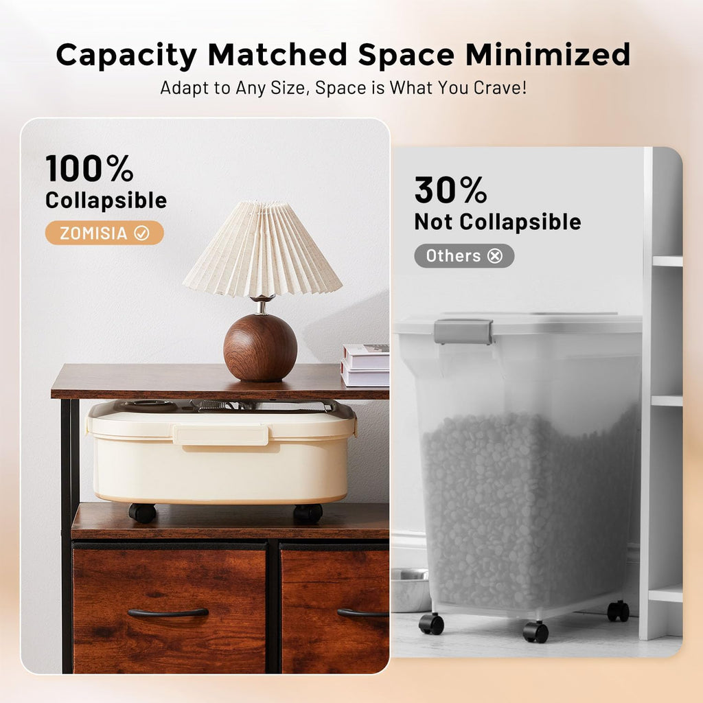 Zomisia pet food container in folded space-saving mode