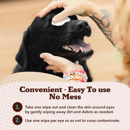 Natural Dog Company hypoallergenic eye wipes back label with plant-based ingredients