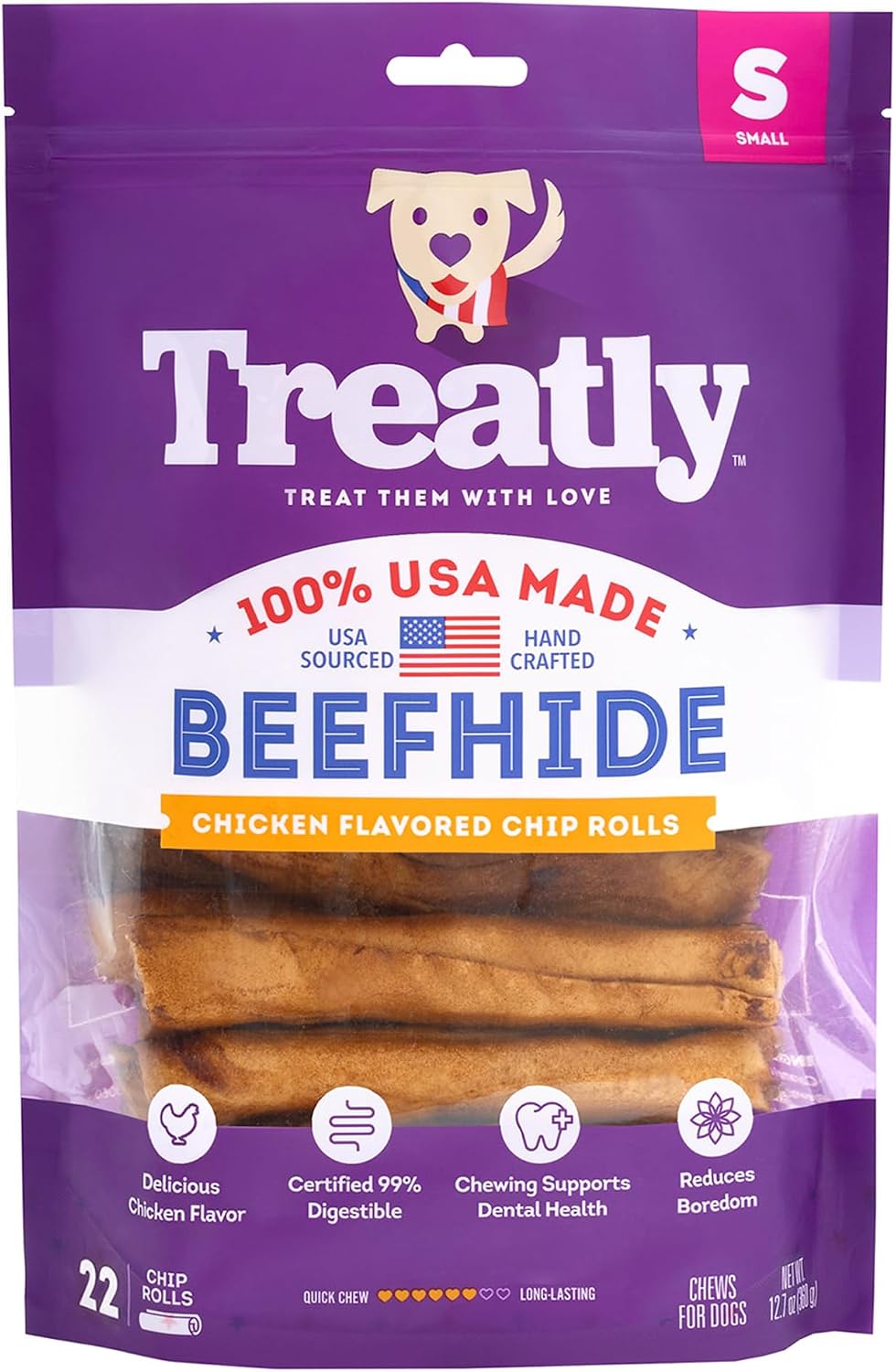 USA Beefhide Chip Rolls 5-6" Dog Chew Treats - Peanut Butter Flavor, 20 Count/2 Pack - Image 13