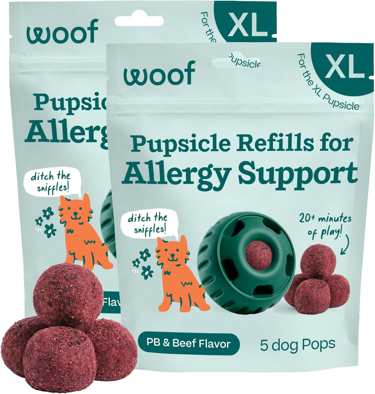Healthy dog playing with Pupsicle toy and refill treat