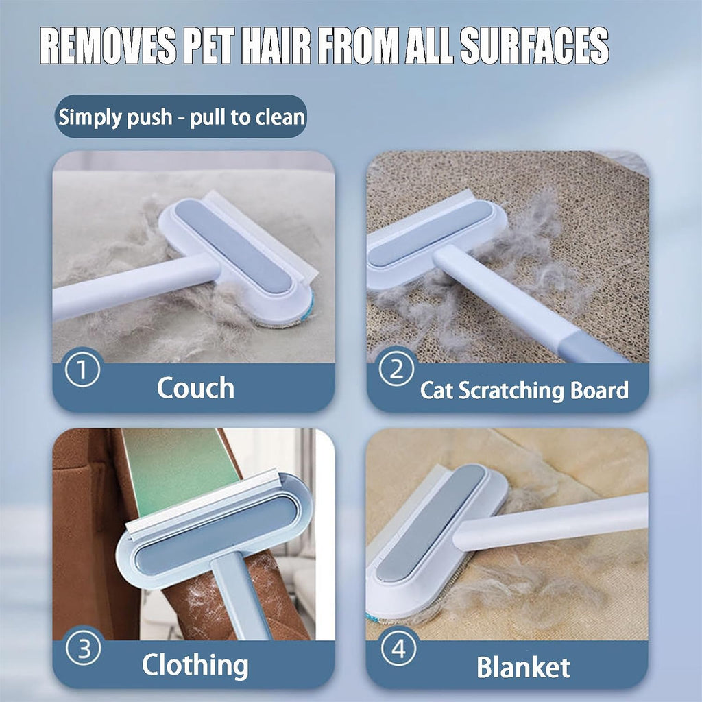 Hidden detachable mini brush clearing pet hair from tight furniture crevices
