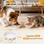 Stack of fifty pack sixteen ounce disposable dog food dishes for travel