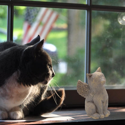 Bottom base view of the resin cat angel figure showing space for pet personalization