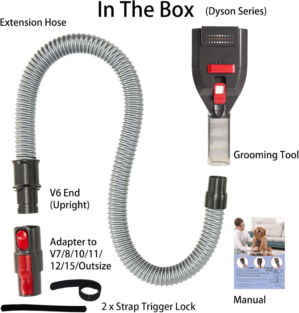 Dog Hair Vacuum Attachment for Dyson Cordless Upright Vac, Groom Tool Pet Shedding Brush for V6 V7 V8 V10 V11 V15 DC41 DC65 UP13-UP30 Animal, Grooming Kit with Long Extension Hose Adapter - Image 9