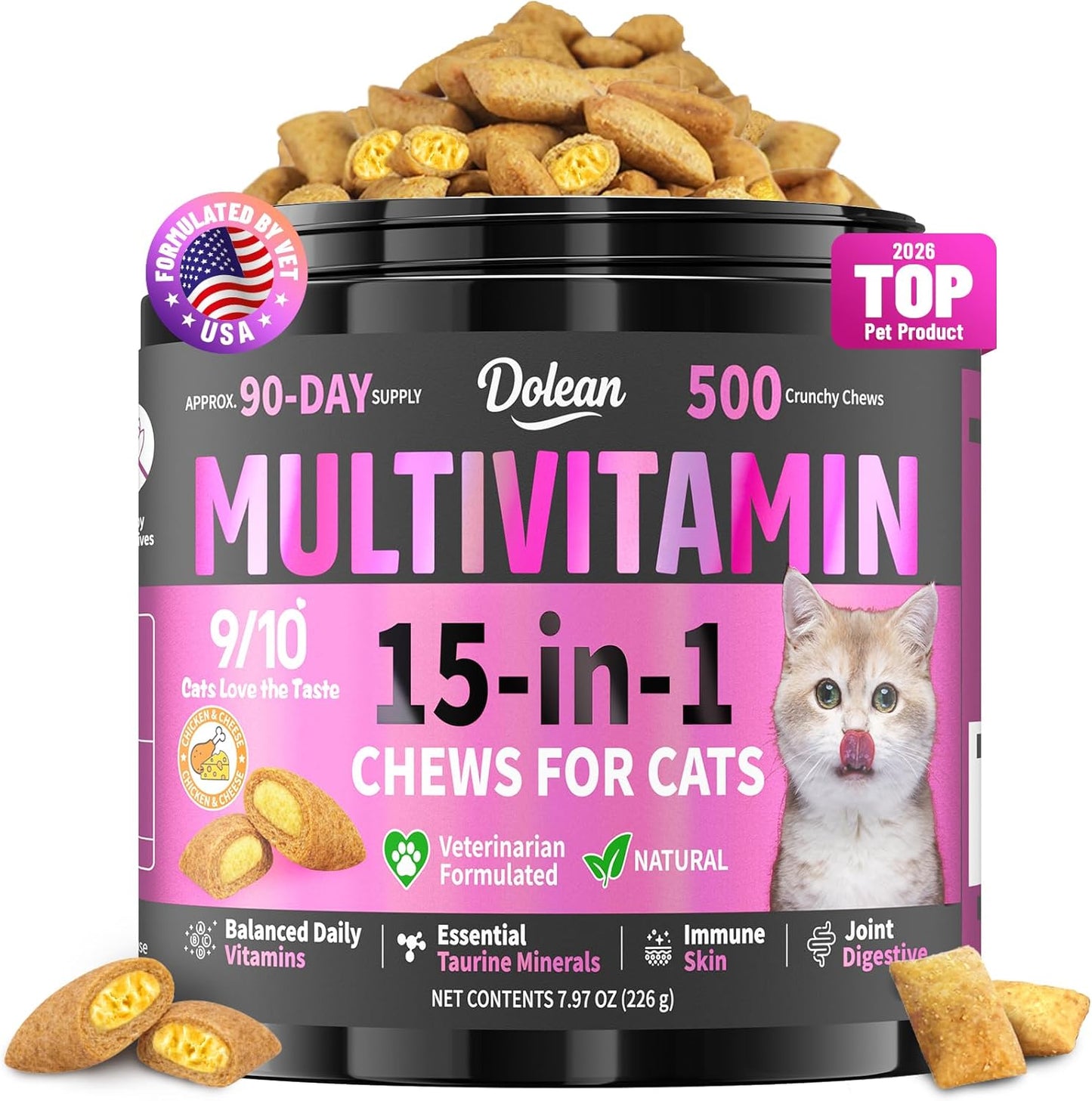 Carmelie Taurine for Cats 15 in 1 multivitamin chews front bottle view