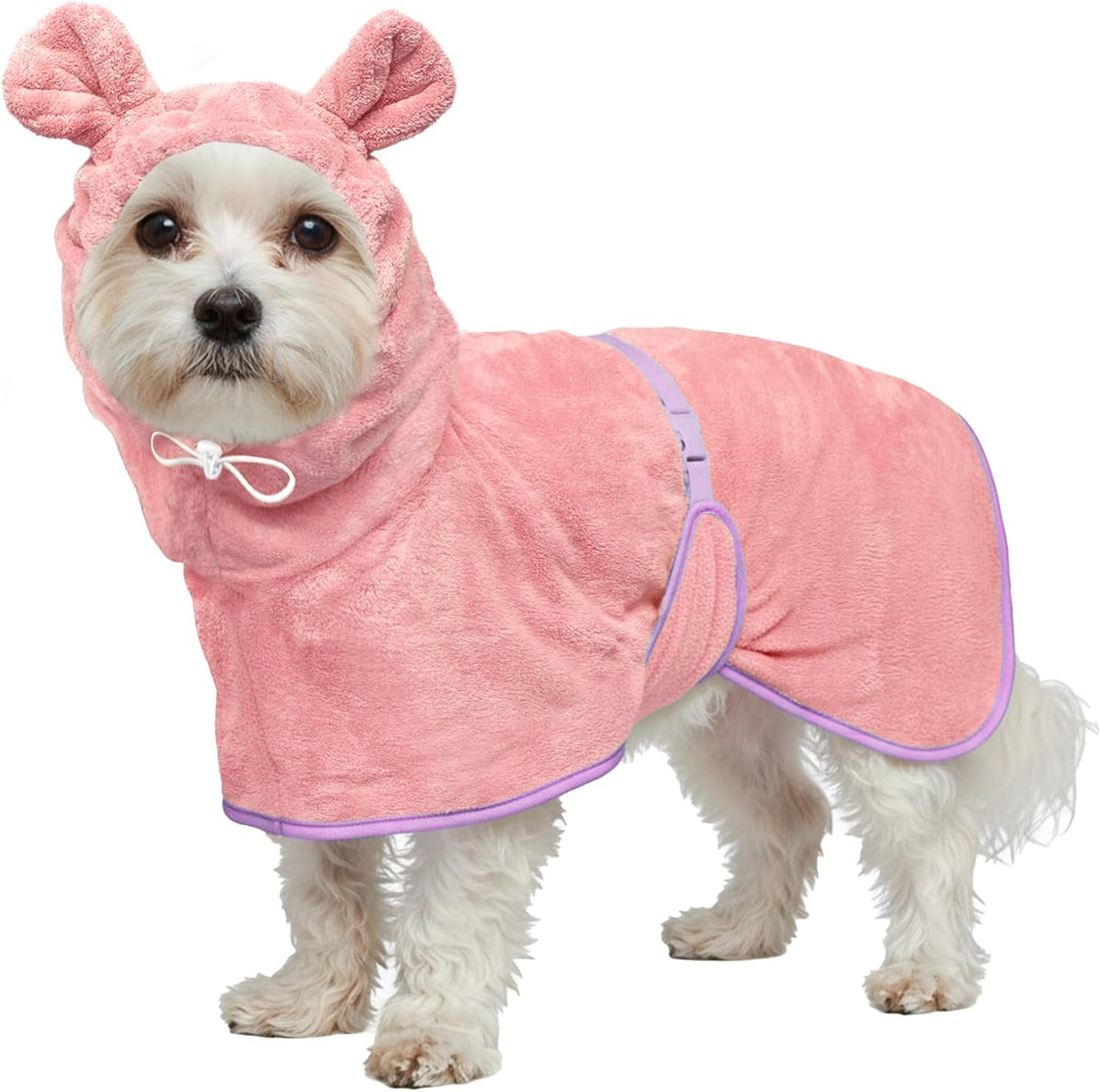 HhiMyOct dog bathrobe super absorbent towel robe front view on a large dog