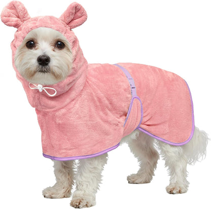 HhiMyOct dog bathrobe super absorbent towel robe front view on a large dog